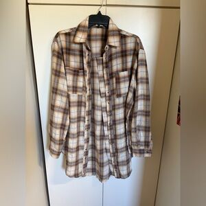 POL Women's Checkered Cardigan in Brown and Cream